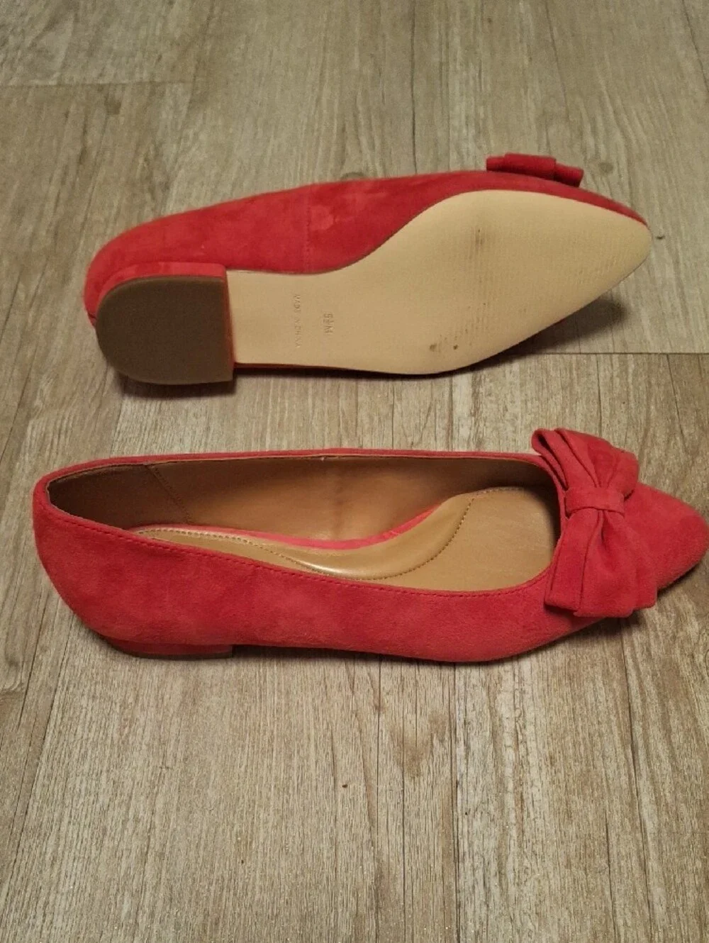 Talbots Red Suede Pointed Toe Flats with Bow